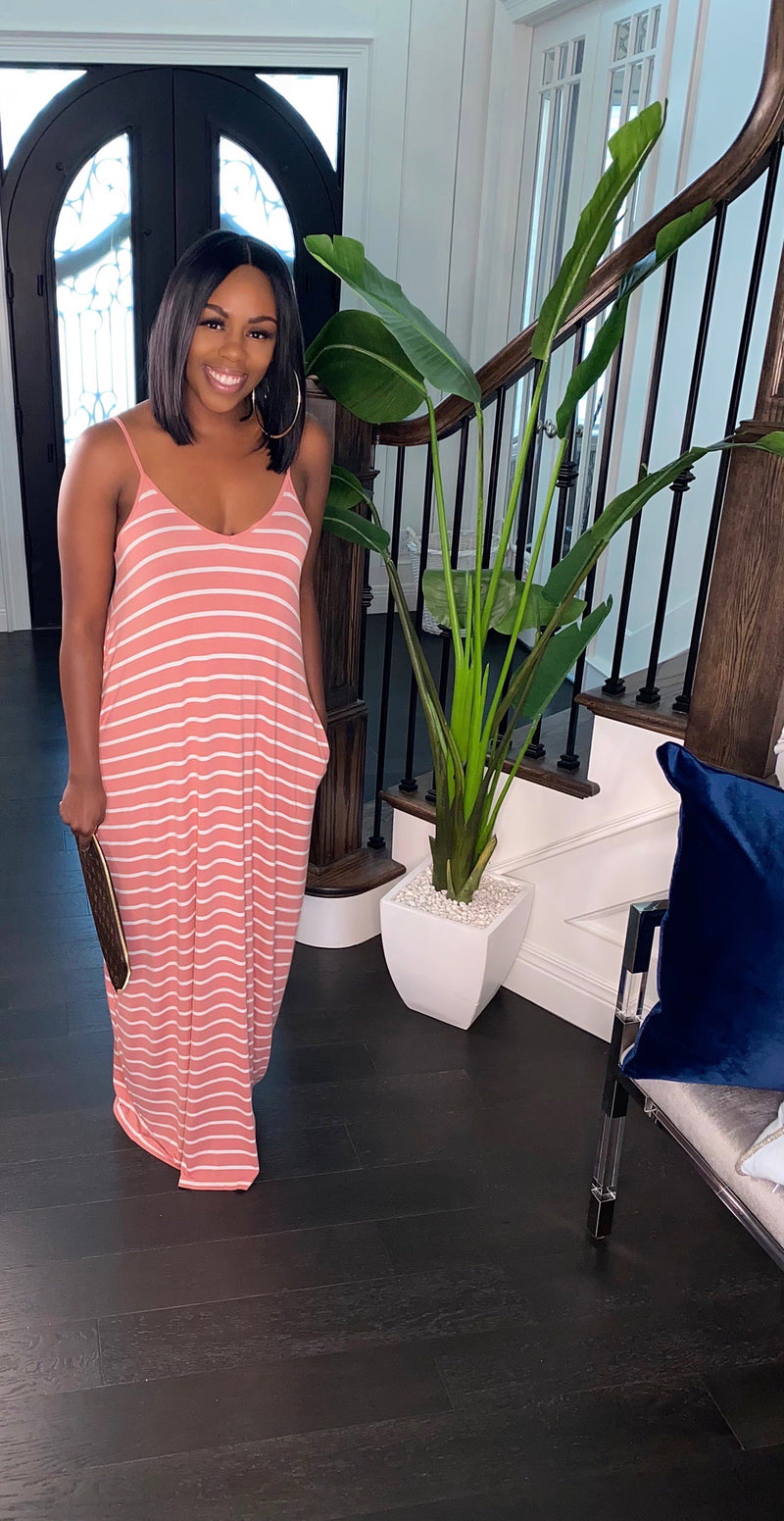 PLUS SIZE Forever Striped Maxi Dress (Coral)