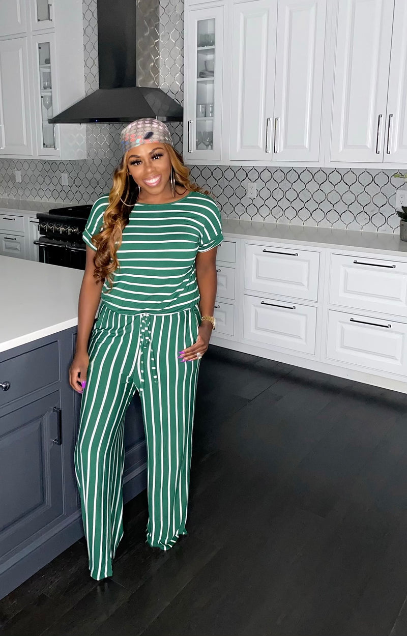Chill Day" Striped Jumpsuit Plus (Green)