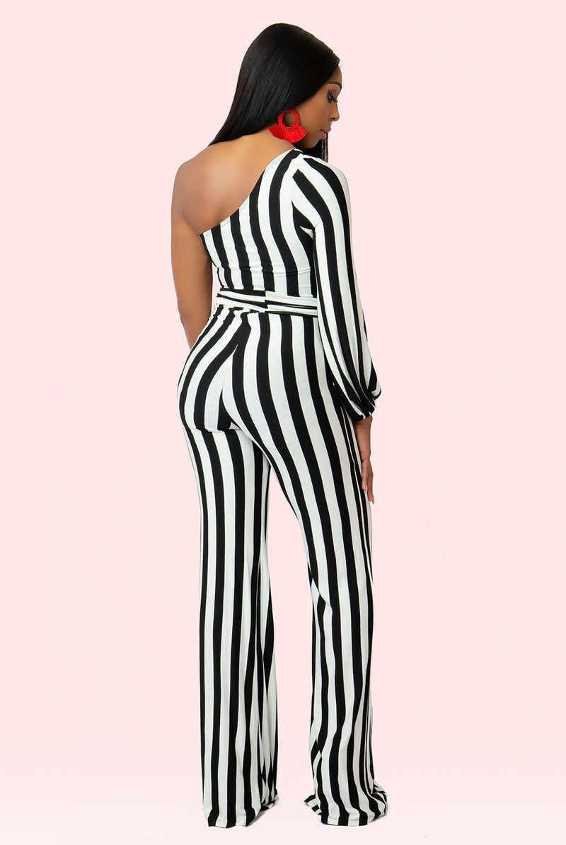Striped One Sleeve Jumpsuit