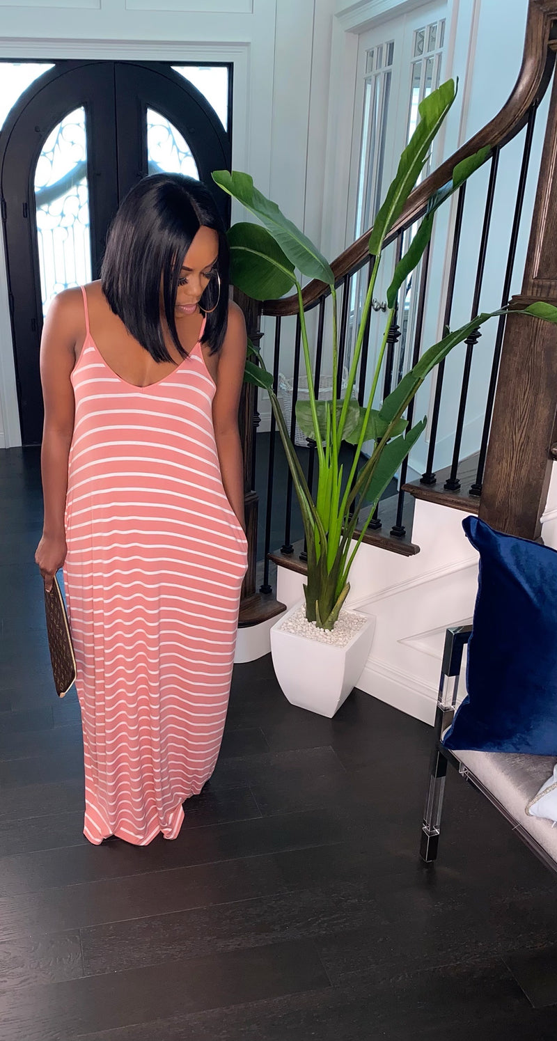 Forever Striped Maxi Dress (Coral)
