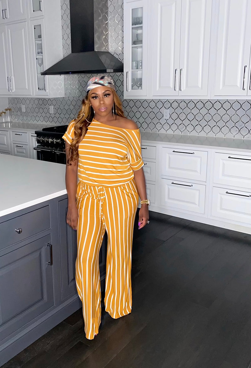 Chill Day" Striped Jumpsuit (Mustard)