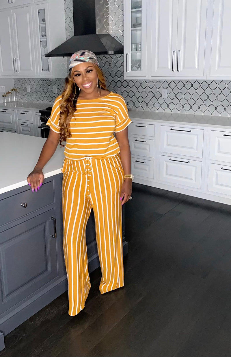 Chill Day" Striped Jumpsuit (Mustard)