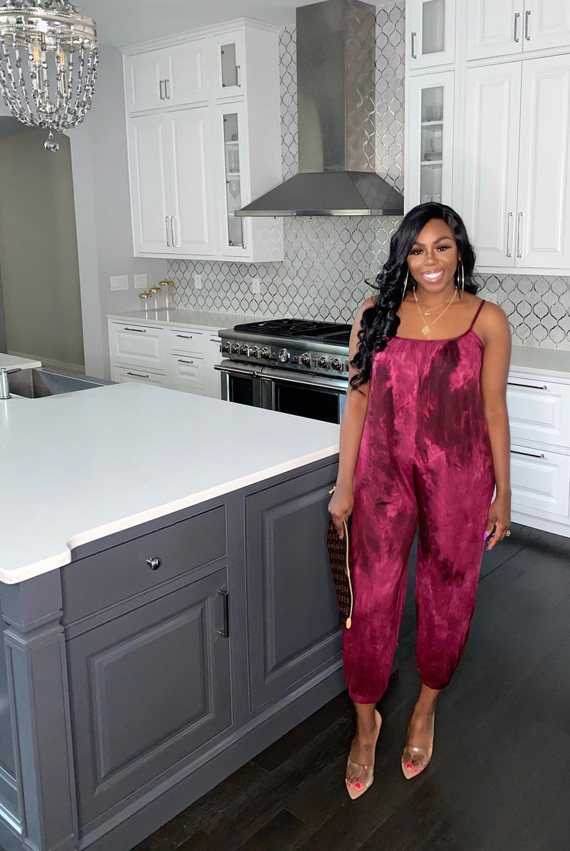 The Take Me Away Jumpsuit (Burgundy)